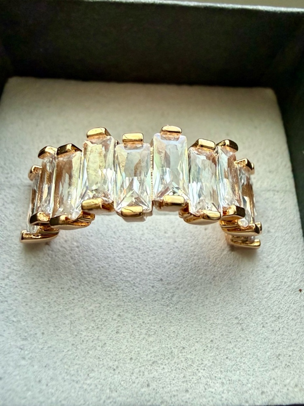 NEW!! 18k gold Plated Clear Crystal Baguette Gold Tone Statement Ring